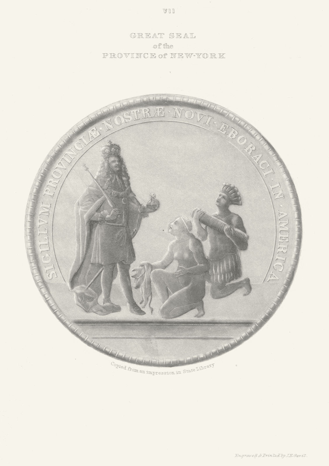 Great Seal of the Province of New York. 1851 old antique vintage print picture